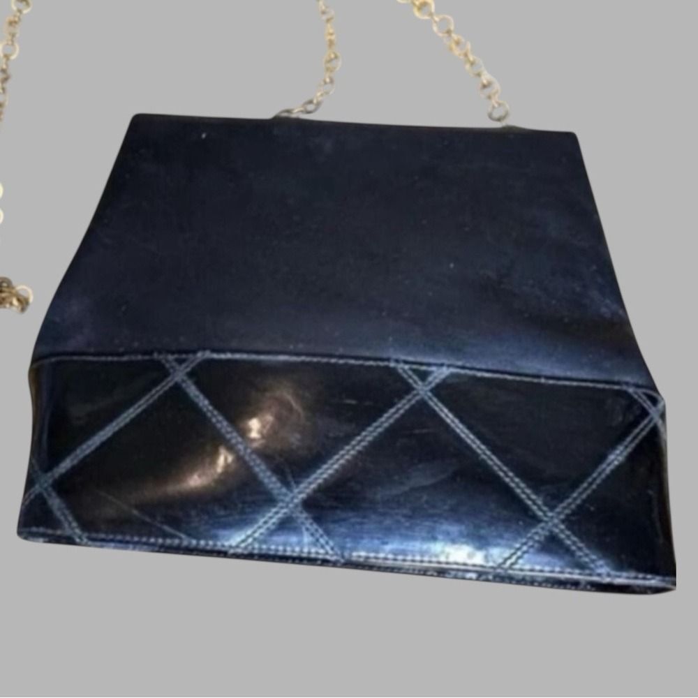 Vtg 60's Ferragamo BA214156 Black Leather Bag with Gold Metal Strap